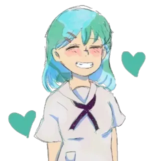 😇 earth-chan, anime, estudante, fofa, corações, cabelo azul telegram sticker