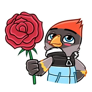 🌹 vogel, cartoon, rose, blume, liebe, niedlich, romantisch telegram sticker