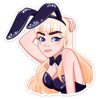 🤔 кролик, заячьи уши, блондинка, женщина, наклейка whatsapp sticker