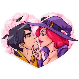 ❤ Cartone animato, Strega, Amore, Coppia, Fantasy telegram sticker
