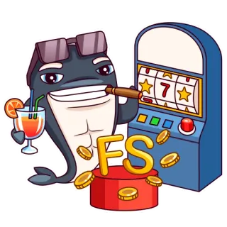 🎲 FS cartoon, shark, slot machine, cocktail, casino, gambling, coin, money telegram sticker