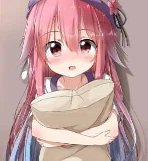 ☹️ Anime, Ragazza, Cuscino, Carina, Kawaii, Capelli rosa telegram sticker