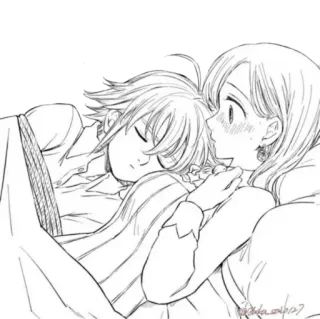 💕 Anime, Schlafend, Paar, Süß, Kawaii telegram sticker