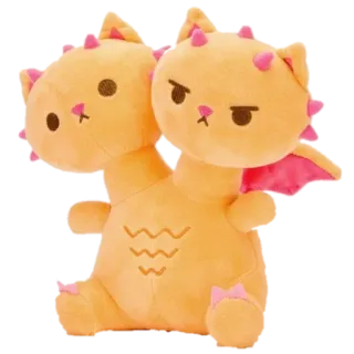 🐉 peluche, a due teste, drago, gatto, arancione, animale di peluche telegram sticker