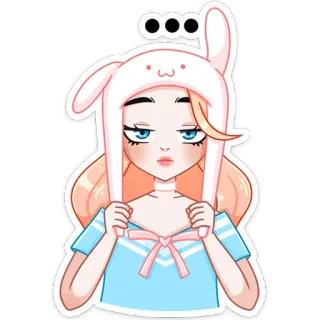 😑 мультфильм, девушка, кролик, милый, каваи, стикер, эмодзи telegram sticker