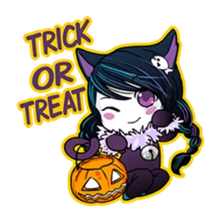 😉 TRICK OR TREAT Halloween, Trick or treat, Neko, Citrouille, Sticker, Mignon, Dessin animé, Anime telegram sticker