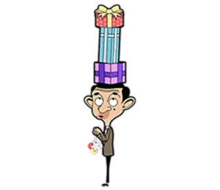 🎁 Mr. Bean Dessin animé, Personnage, Drôle, Cadeaux, Pile, Noël telegram sticker
