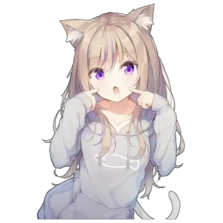 😯 애니메이션, 고양이귀, 귀여운, 카와이, 만화 telegram sticker
