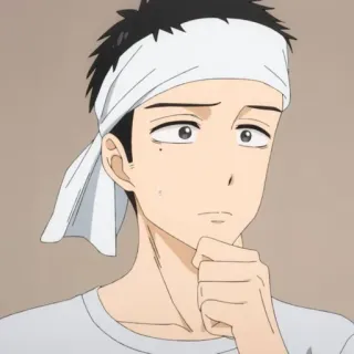 🤔 Anime, Mann, Stirnband, Denkend, Ernst, Charakter telegram sticker