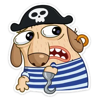 😬 해적, 개, 만화, 해골, 갈고리, 귀걸이, 바다, 동물 whatsapp sticker