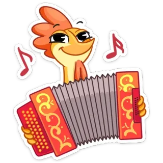 🎵 鸡, 音乐, 手风琴, 卡通, 乐器, 可爱 telegram sticker
