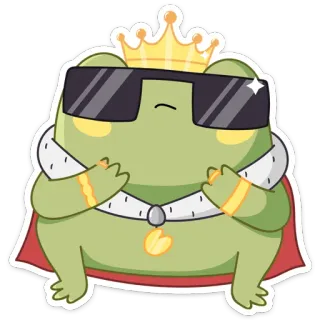 😎 grenouille, roi, couronne, lunettes de soleil, royauté, animal, dessin animé whatsapp sticker