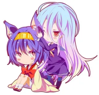 💙 Anime, Chibi, Dễ thương, Tóc tím, Tóc xanh, Tai cáo whatsapp sticker