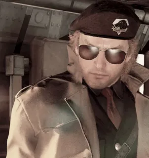 😐 Kazuhira Miller Metal Gear Solid Kazuhira Miller, Metal Gear Solid, Personaje Videojuego, Gafas de sol, Boina telegram sticker