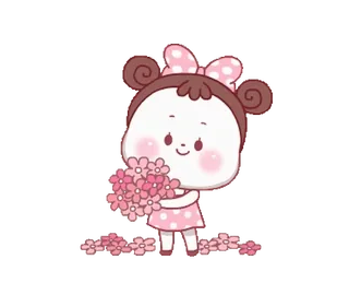 🎊 Desenho animado, Menina, Flores, Fofo, Rosa, Doce telegram sticker