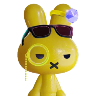 🐰 coelho, óculos de sol, monóculo, amarelo, desenho animado, brinquedo, personagem telegram sticker