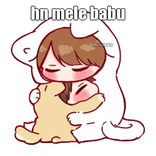 🤔 hn mele babu carino, cartone animato, cane, abbraccio, kawaii, anime whatsapp sticker
