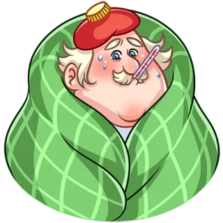 🤒 아픈, 독감, 감기, 열, 체온계, 담요, 만화 whatsapp sticker