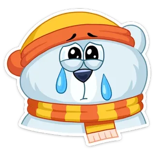 😀 pleurer, triste, ours polaire, dessin animé, autocollant, émoticône telegram sticker