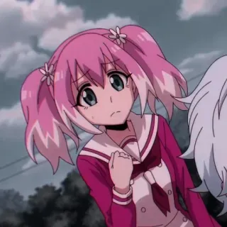 😓 Anime, Mädchen, pinke Haare, Zöpfe, Schuluniform, Manga, Cartoon telegram sticker