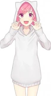 😄 Anime, Dziewczyna, Kocie uszy, Bluza z kapturem, Różowe włosy telegram sticker