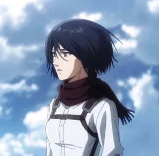 😦 Mikasa Ackerman Attack on Titan Mikasa Ackerman, Anime, Personnage, L'Attaque des Titans, Écharpe telegram sticker