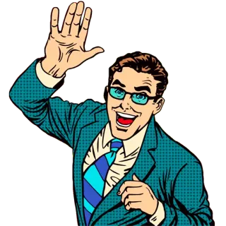 🖐 мужчина, машет, мультфильм, приветствие, костюм, бизнес telegram sticker