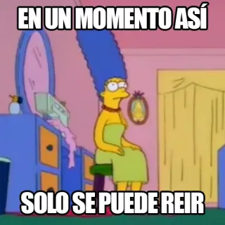 ☹ Marge Simpson The Simpsons EN UN MOMENTO ASÍ
SOLO SE PUEDE REIR Marge Simpson, Simpson, Umorismo, Cartoni animati, Commedia, Spagnolo, Meme telegram sticker