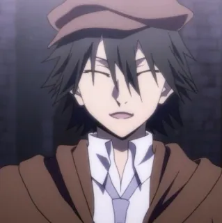 ☄ Ranpo Edogawa Bungou Stray Dogs Ranpo Edogawa, Bungou Stray Dogs, Anime, Personaje, Detective, Sombrero, Sonriendo, Chico whatsapp sticker