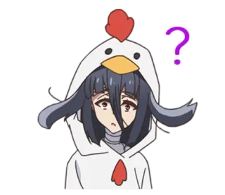 🐔 аниме, стикер, вопрос, курица, персонаж, в замешательстве telegram sticker