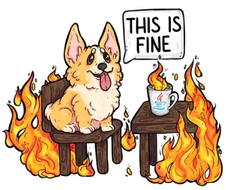 🔥 THIS IS FINE корги, собака, огонь, всё нормально, мем, мультфильм, юмор whatsapp sticker