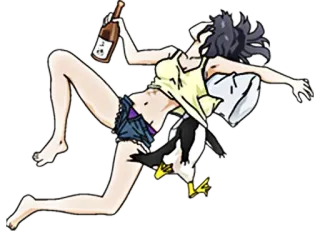 🥴 anime, drunk, penguin, cartoon, woman, character, illustration telegram sticker