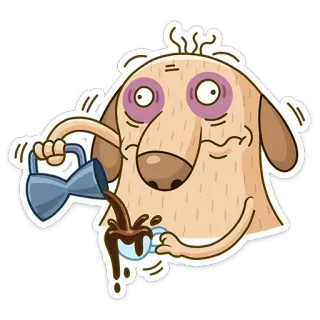 😍 cane, caffè, stanco, cartone animato, animale, esausto, mattina whatsapp sticker