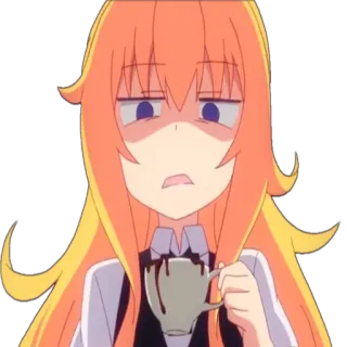 😠 Anime, Garota, Copo, Exausta, Cansada, Cabelo laranja telegram sticker