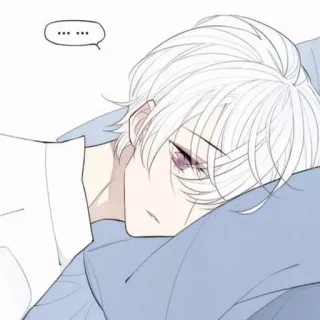 🥞 ... anime, manga, white hair, sad, pensive, thoughtful, lying down, cartoon, expression telegram sticker