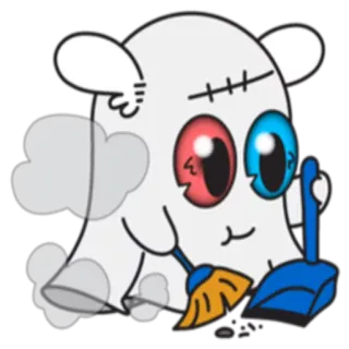 😶 fantôme, nettoyage, balai, pelle à poussière, mignon, dessin animé telegram sticker