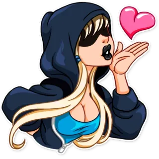 😘 woman, hoodie, kiss, heart, sticker, cartoon telegram sticker