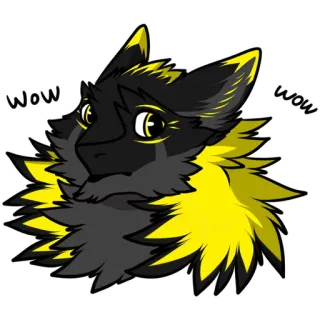 😐 wow wow animale, cartone animato, lupo, carino, giallo, nero, meme whatsapp sticker