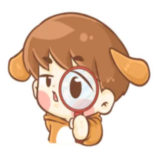 🔭 lupa, orelhas de cachorro, investigando, desenho animado, fofo, menino, busca telegram sticker
