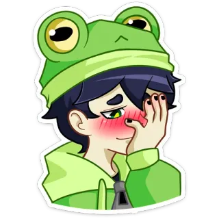 🤦 动漫, 青蛙帽, 可爱, 脸红, 男孩 whatsapp sticker