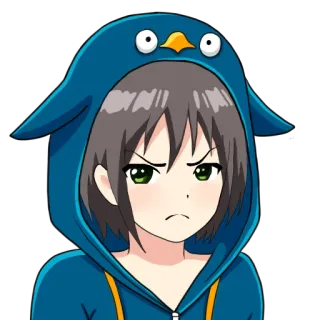 😕 Anime, Fille, Pingouin, Sweat à capuche, En colère, Mignon whatsapp sticker