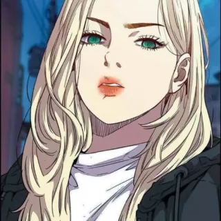 🚴‍♀ anime, girl, blonde hair, green eyes, cartoon, character whatsapp sticker