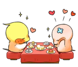 ☺️ Dessin animé, Mignon, Dîner, Amour, Coeurs, Dessert, Table, Personnages telegram sticker