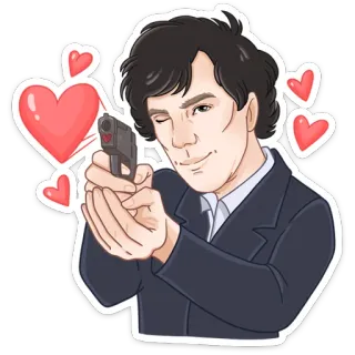 💕 Sherlock Holmes sherlock holmes, detective, gun, hearts, cartoon telegram sticker