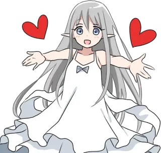 🤗 Anime, Kawaii, Słodkie, Elf, Serca, Naklejka, Dziewczyna, Szczęśliwy telegram sticker