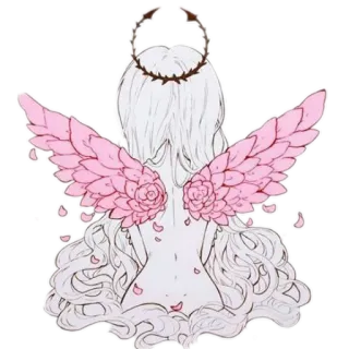 😞 天使, 翼, ピンク, バラ, 花柄, 光輪, アート, イラスト telegram sticker