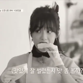 ❄️ 도젠 샌드위치 100인분 DAMIAN CUP (맛있게 잘 썰렸는지 맛 좀 볼까? woman, sandwich, food, eating, korean, asian telegram sticker