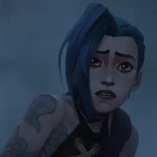 🕳 Jinx Arcane Anime, Triste, Capelli blu, Tatuaggio, Pianto telegram sticker