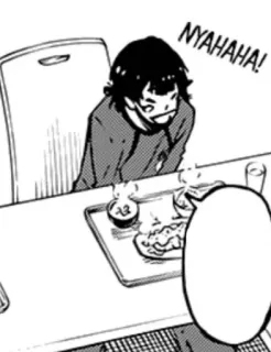 😹 NYAHAHA! anime, manga, eating, table, chair whatsapp sticker
