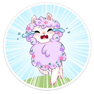 😢 alpaca, piangere, carino, fiori, triste, cartone animato, animale whatsapp sticker